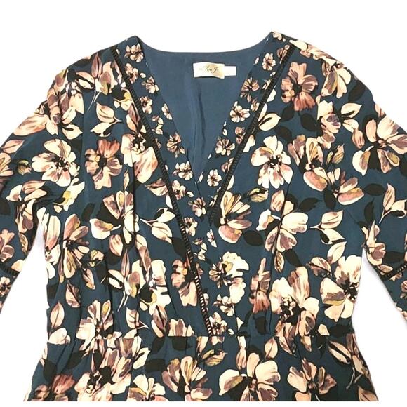 Eliza J Dress Womens Size 16 Green Floral V Neck Fit And Flare Mini - Picture 4 of 11